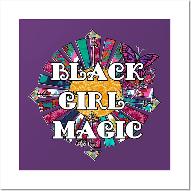 Black Girl Magic Retro Fabric Design with Butterfly Wall Art by artbyomega